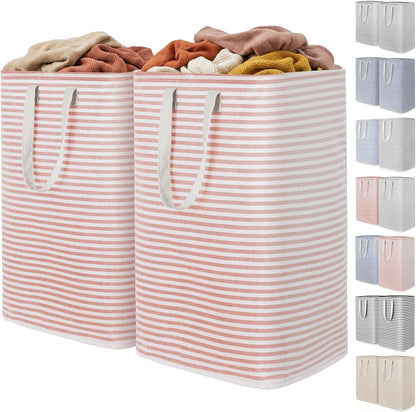 80L Large Laundry Baskets, 2 Pack, Reinforced Handles, Pink