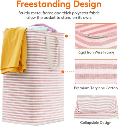 80L Large Laundry Baskets, 2 Pack, Reinforced Handles, Pink