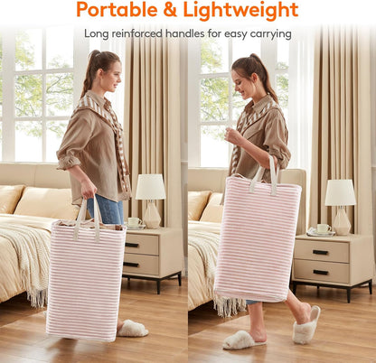 80L Large Laundry Baskets, 2 Pack, Reinforced Handles, Pink