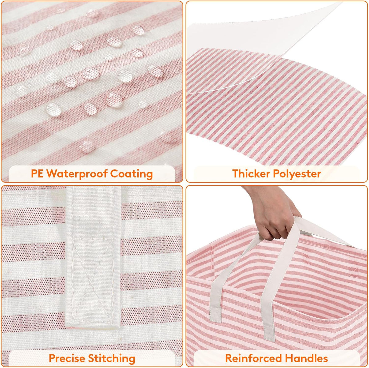 80L Large Laundry Baskets, 2 Pack, Reinforced Handles, Pink