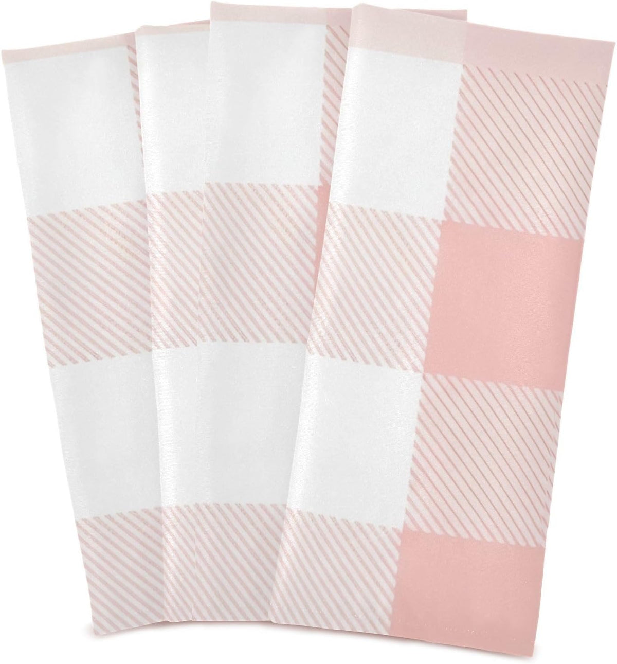 Pastel Pink White Plaid Dish Cloths and Towels, 28x18 Inches Absorbent Kitchen Towel Decor, Set of 4