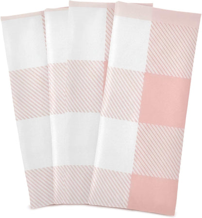 Pastel Pink White Plaid Dish Cloths and Towels, 28x18 Inches Absorbent Kitchen Towel Decor, Set of 4