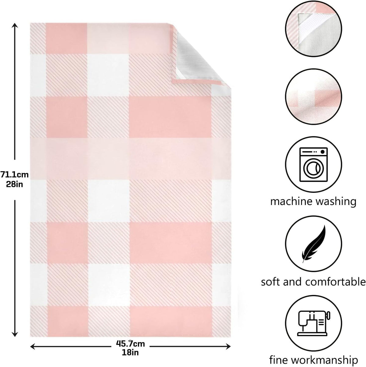 Pastel Pink White Plaid Dish Cloths and Towels, 28x18 Inches Absorbent Kitchen Towel Decor, Set of 4