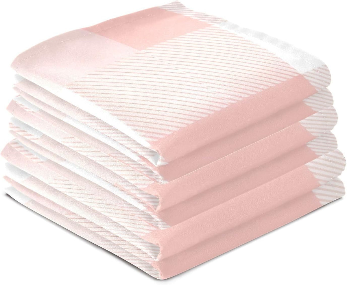Pastel Pink White Plaid Dish Cloths and Towels, 28x18 Inches Absorbent Kitchen Towel Decor, Set of 4