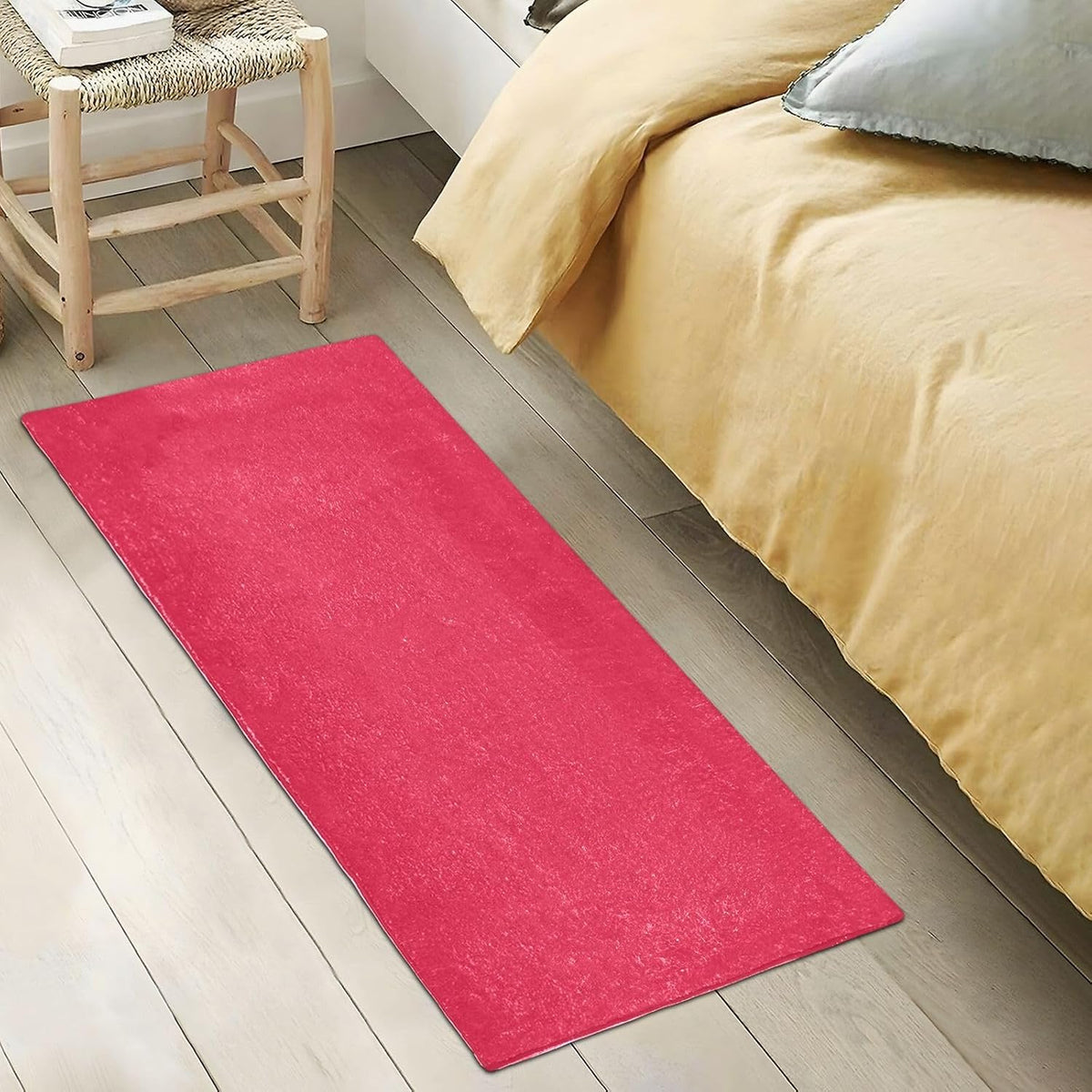 Pink Solid Color Bath Mat 39x20 Inch, Soft Absorbent Plush Rug, Non-Slip Washable Floor Mat for Bathroom Bedroom Kitchen Entryway Carpet