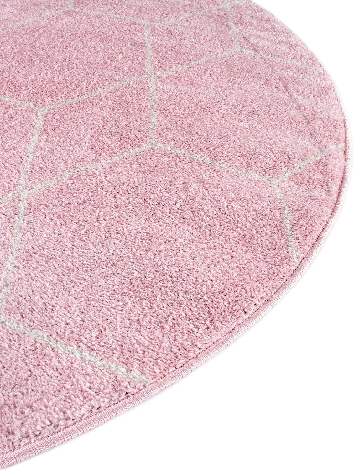 Lattice Frieze Rug – 4' 1 x 6' 1 Oval Light Pink Easy-Clean Area Rug – Modern Trellis Pattern, Soft for Bedrooms and Nurseries
