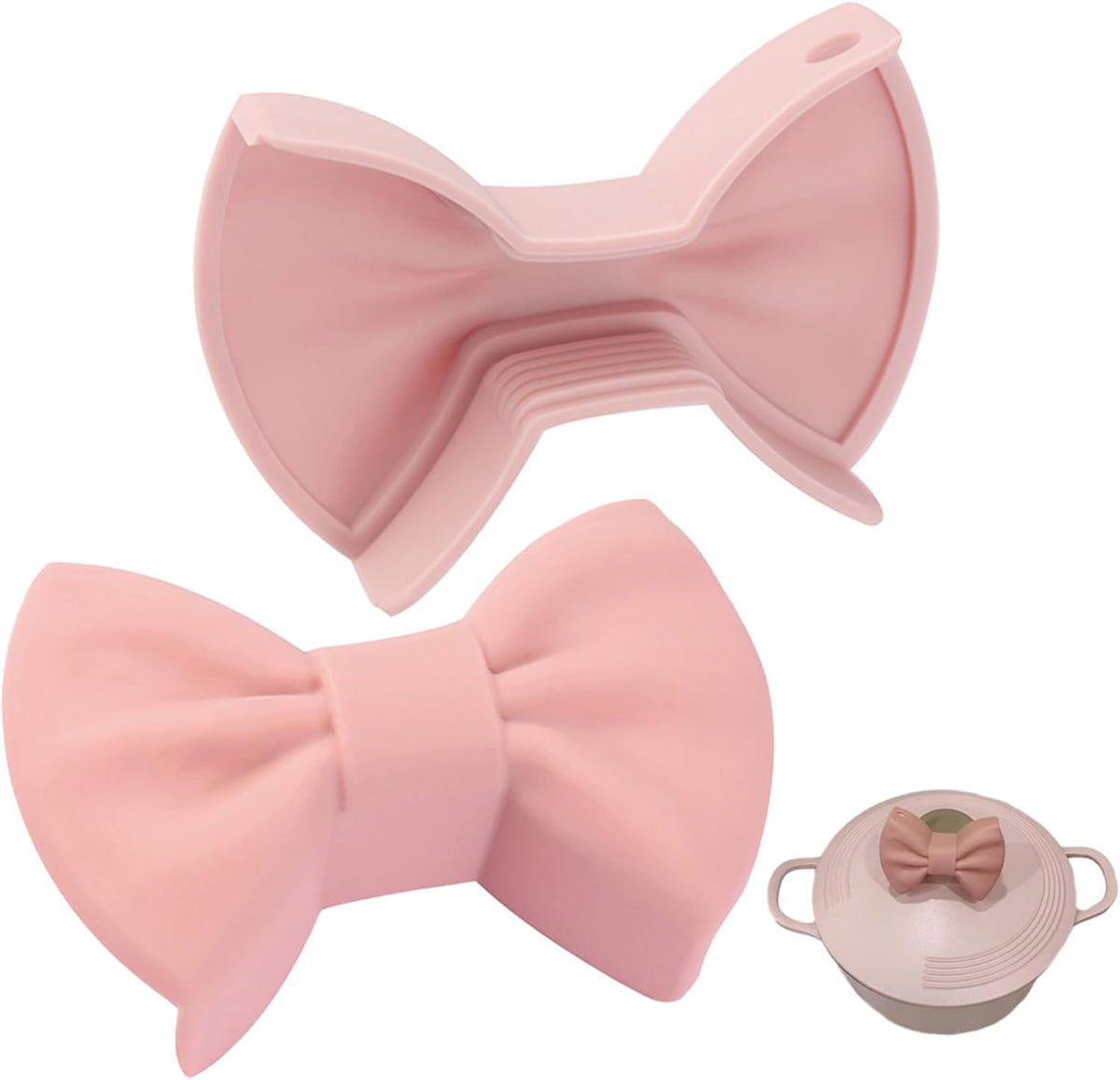 Silicone Oven Gloves Cooking Pinch Grips Oven Mitts Bow Tie Heat Resistant Kitchen Pot Holder for Baking 1Pair Pink, Silicone Pot Holder, Standard