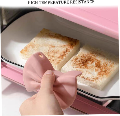 Silicone Oven Gloves Cooking Pinch Grips Oven Mitts Bow Tie Heat Resistant Kitchen Pot Holder for Baking 1Pair Pink, Silicone Pot Holder, Standard