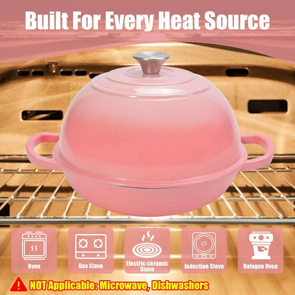 6QT Enameled Cast Iron Dutch Oven for Bread Baking – Sourdough Starter Kit with Cotton Basket, Bread Sling, Lame, Brush & Handle Cover – Multi-Purpose Pot for Baking, Frying, Braising – Pink
