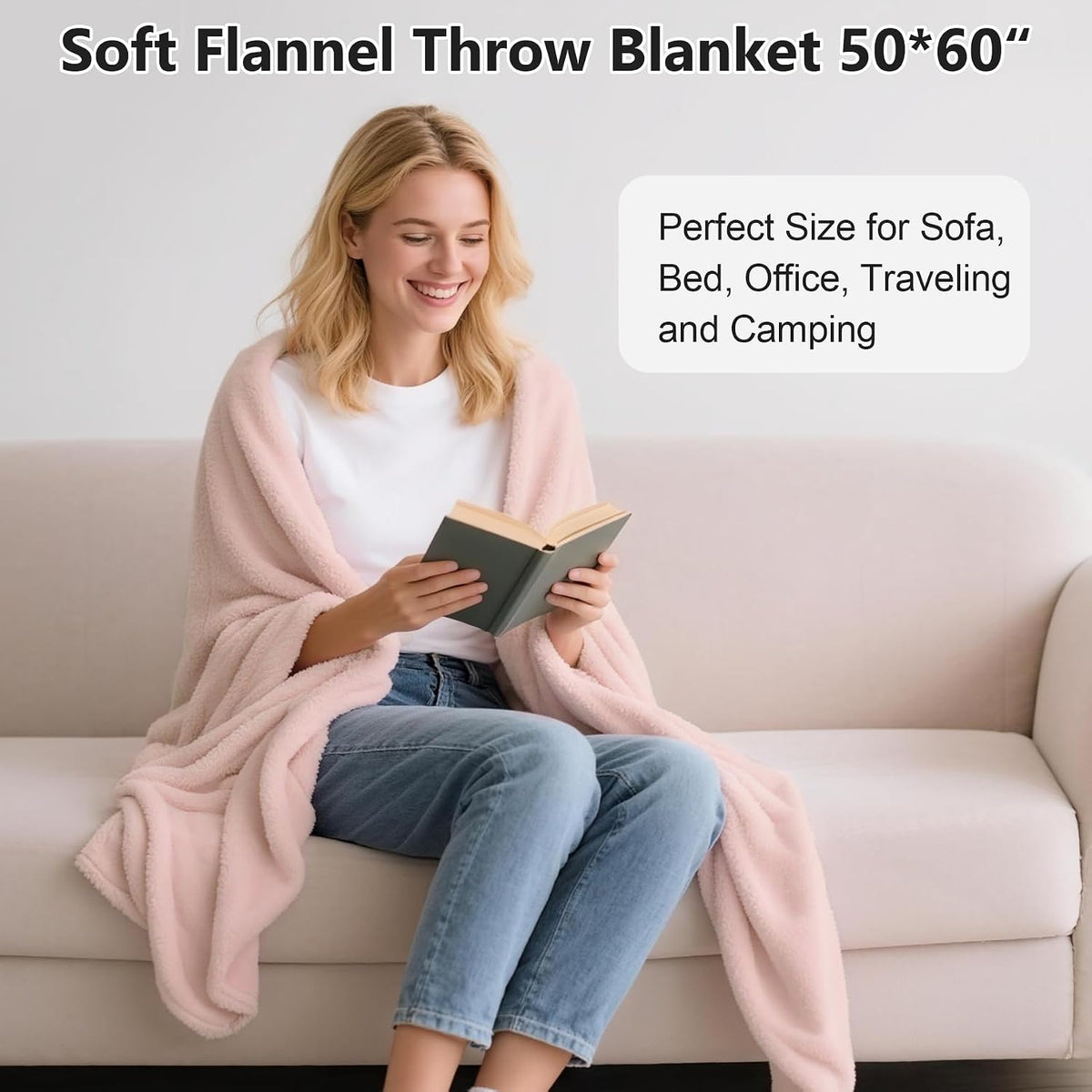 Fleece Throw Blanket, Luxury Cozy Fuzzy Lightweight Soft Blankets for Sofa Couch Bed Car Travel and Camping (Pink, 50x60 Inches)