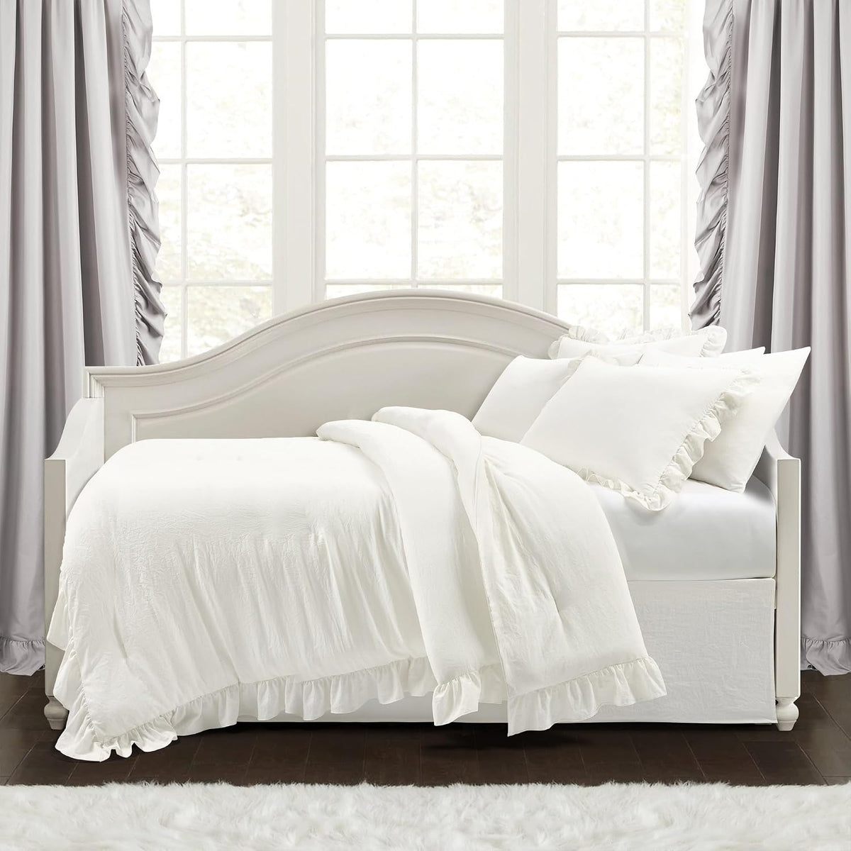 Reyna Ruffle Daybed 6 Piece Set 68" W x 92" L, Blush - Pink Bedding Set - Daybed Comforter Set - Ruffled Bedding - Coquette Decor