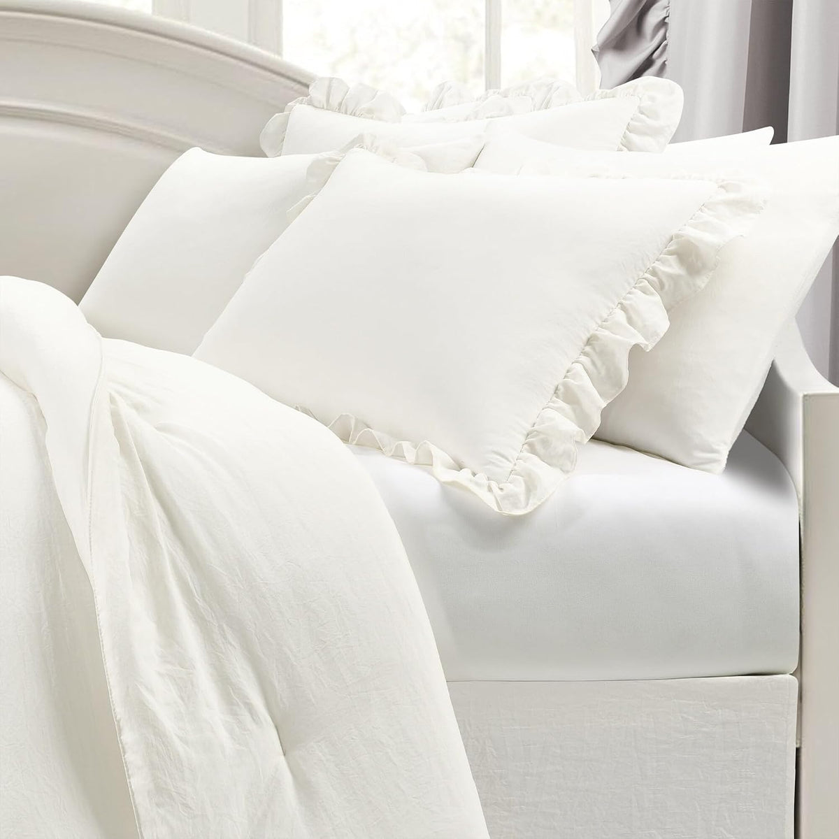 Reyna Ruffle Daybed 6 Piece Set 68" W x 92" L, Blush - Pink Bedding Set - Daybed Comforter Set - Ruffled Bedding - Coquette Decor