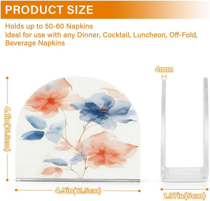 A Soft Watercolor Few Flowers Pastel Peach and Blue Tones on White Background with Thin Gold Metall Napkin Holder for Tables Paper Cocktail Napkin HoldersKitchen Dinning,Acrylic Dinner Napk