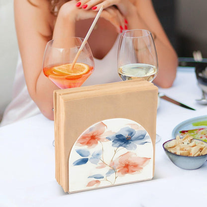 A Soft Watercolor Few Flowers Pastel Peach and Blue Tones on White Background with Thin Gold Metall Napkin Holder for Tables Paper Cocktail Napkin HoldersKitchen Dinning,Acrylic Dinner Napk