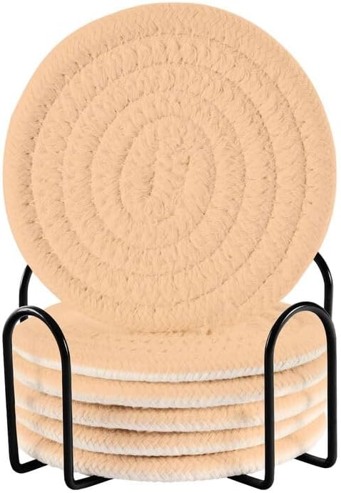 Peach Puff 6 Pcs Coasters Set Absorbent Drink Coasters Bar Mugs Coasters for Wooden Table, 3.94 Inches