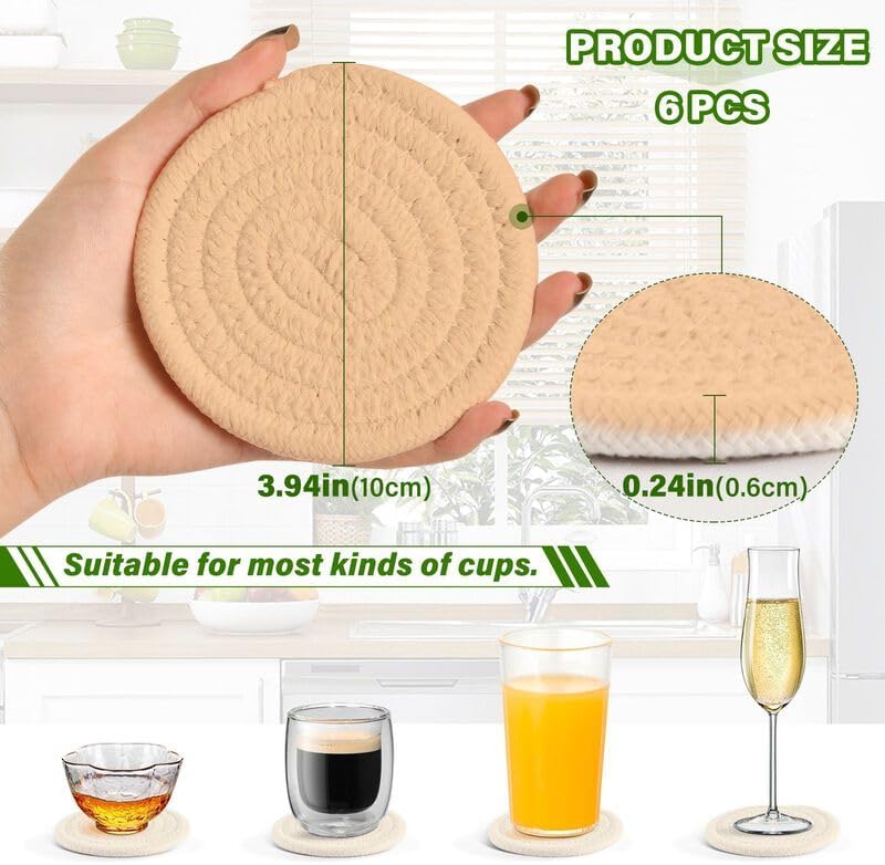Peach Puff 6 Pcs Coasters Set Absorbent Drink Coasters Bar Mugs Coasters for Wooden Table, 3.94 Inches