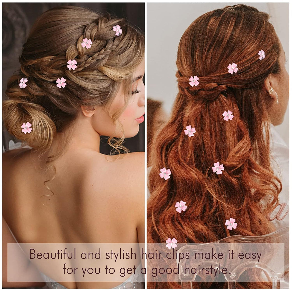 20Pcs Mini Light Pink Flower Hair Clips, Rhinestone Decorative Hair Pins for Women and Girls Wedding Bridal Prom Daily Hairstyle Accessories