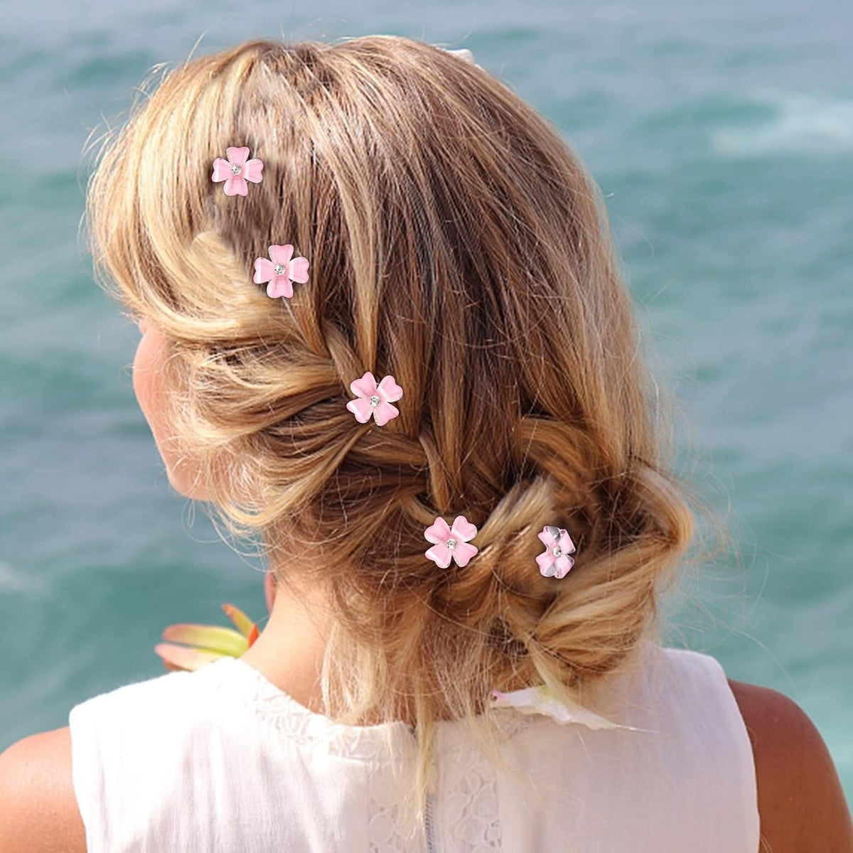 20Pcs Mini Light Pink Flower Hair Clips, Rhinestone Decorative Hair Pins for Women and Girls Wedding Bridal Prom Daily Hairstyle Accessories