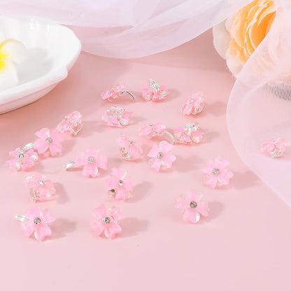 20Pcs Mini Light Pink Flower Hair Clips, Rhinestone Decorative Hair Pins for Women and Girls Wedding Bridal Prom Daily Hairstyle Accessories