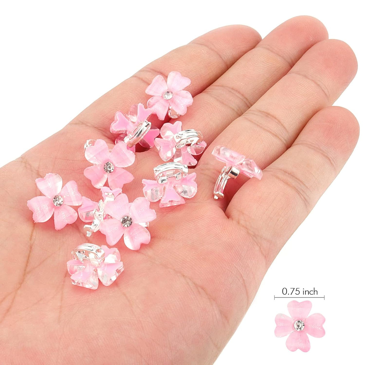 20Pcs Mini Light Pink Flower Hair Clips, Rhinestone Decorative Hair Pins for Women and Girls Wedding Bridal Prom Daily Hairstyle Accessories