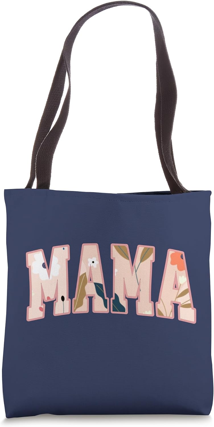 Spring Floral 'Mama' Typography in Pink and Peach Hues Tote Bag