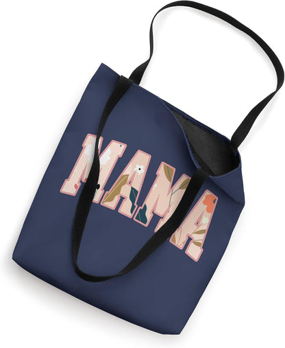 Spring Floral 'Mama' Typography in Pink and Peach Hues Tote Bag