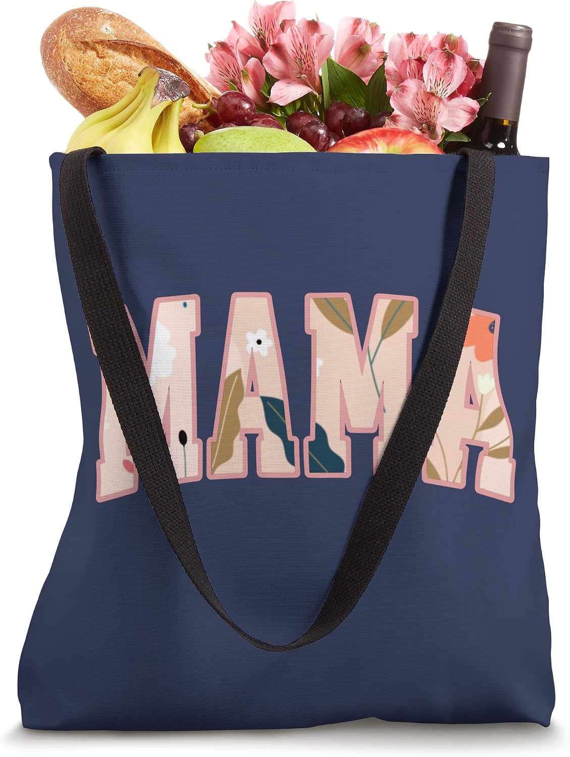 Spring Floral 'Mama' Typography in Pink and Peach Hues Tote Bag