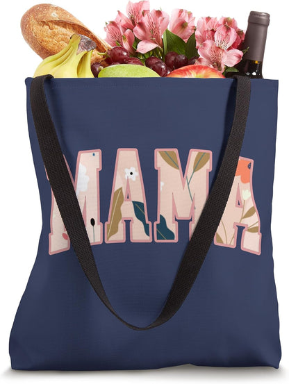 Spring Floral 'Mama' Typography in Pink and Peach Hues Tote Bag