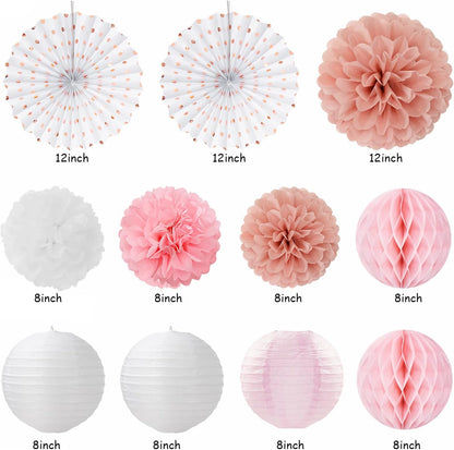 Light-Pink Rose-Gold Bachelorette Party-Decorations - 21pcs Baby Bridal Shower Banner Garland, Bride To Be Paper Streamers Lanterns,flower Tissue Pom Poms Fan Supplies,Wedding Backdrop Decor