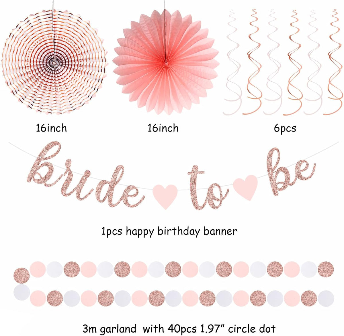 Light-Pink Rose-Gold Bachelorette Party-Decorations - 21pcs Baby Bridal Shower Banner Garland, Bride To Be Paper Streamers Lanterns,flower Tissue Pom Poms Fan Supplies,Wedding Backdrop Decor