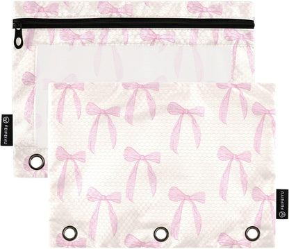 Pencil Pouch for 3 Ring Binder Coquette Bows Cute Pink 2 Pack Clear Window Pencil Bags with Zipper Pencil Case