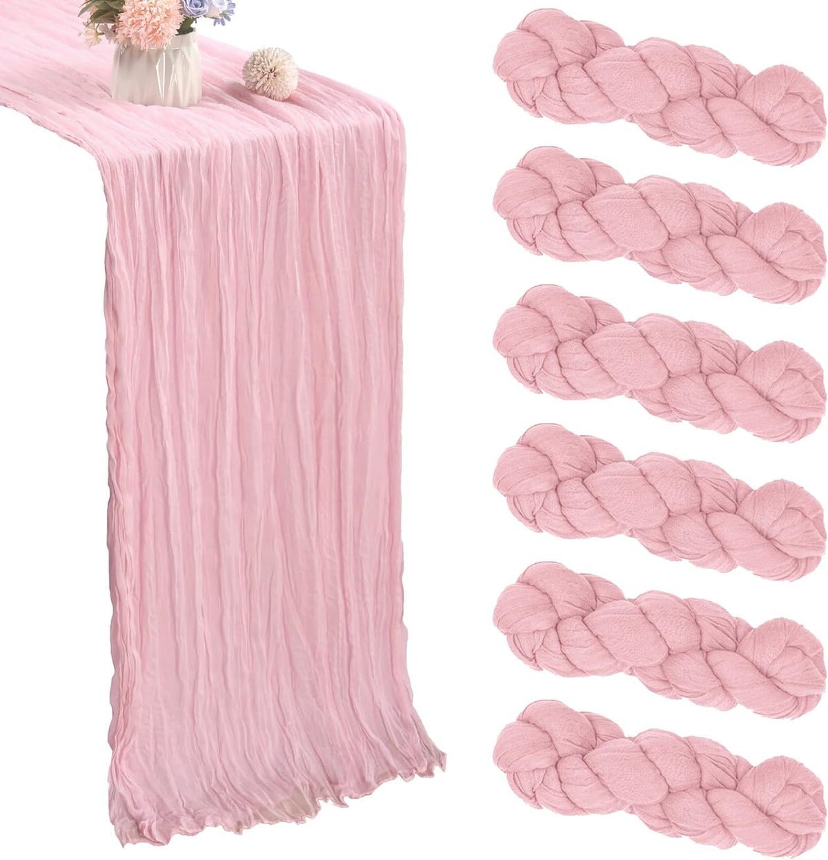 6 Pack Pink Cheesecloth Table Runner 35x120 Inch Gauze Rustic Boho Table Runner 10FT Cheese Cloth for Summer Wedding Decor Birthday Party Bridal Baby Shower Table Decoration