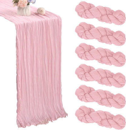 6 Pack Pink Cheesecloth Table Runner 35x120 Inch Gauze Rustic Boho Table Runner 10FT Cheese Cloth for Summer Wedding Decor Birthday Party Bridal Baby Shower Table Decoration