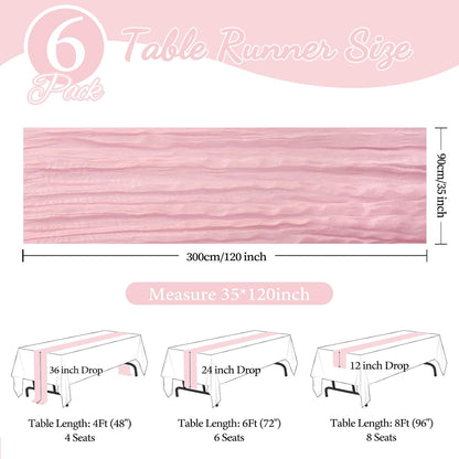 6 Pack Pink Cheesecloth Table Runner 35x120 Inch Gauze Rustic Boho Table Runner 10FT Cheese Cloth for Summer Wedding Decor Birthday Party Bridal Baby Shower Table Decoration