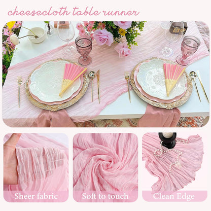 6 Pack Pink Cheesecloth Table Runner 35x120 Inch Gauze Rustic Boho Table Runner 10FT Cheese Cloth for Summer Wedding Decor Birthday Party Bridal Baby Shower Table Decoration