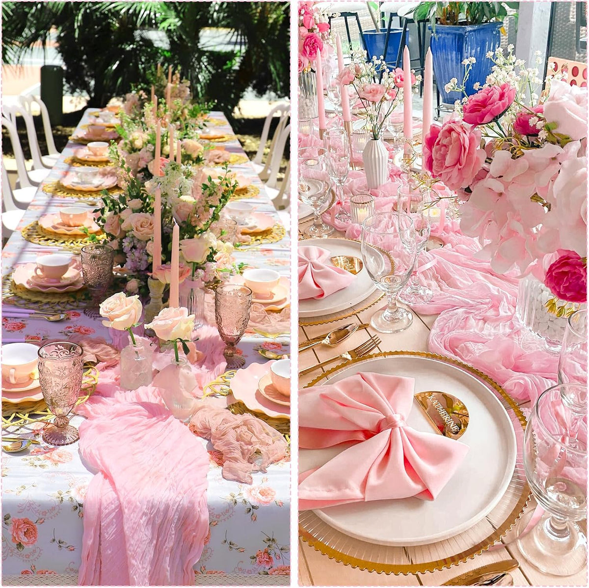 6 Pack Pink Cheesecloth Table Runner 35x120 Inch Gauze Rustic Boho Table Runner 10FT Cheese Cloth for Summer Wedding Decor Birthday Party Bridal Baby Shower Table Decoration