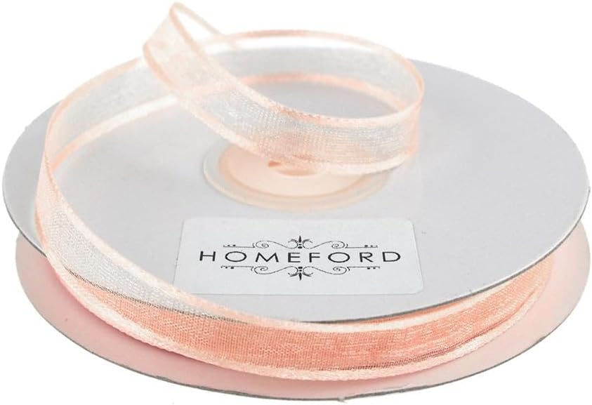 Satin-Edge Sheer Organza Ribbon, 3/8-inch, 25-Yard, Light Peach