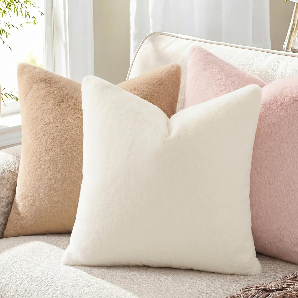 Faux Fur Decorative Throw Pillow Covers 18x18 Set of 2, Blush Pink