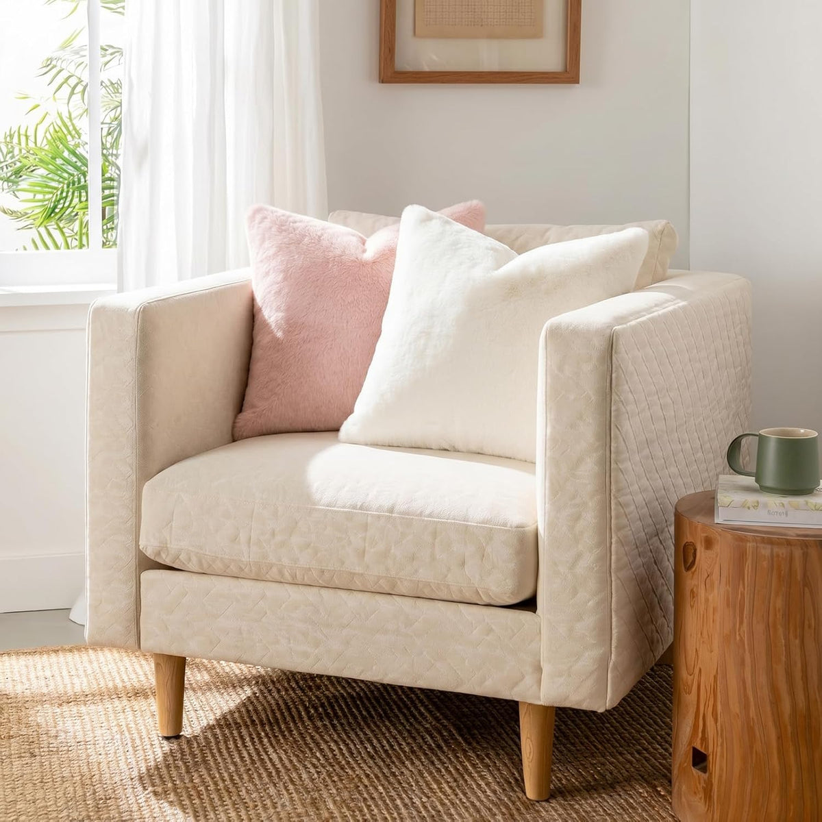 Faux Fur Decorative Throw Pillow Covers 18x18 Set of 2, Blush Pink