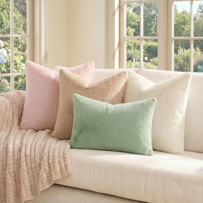 Faux Fur Decorative Throw Pillow Covers 18x18 Set of 2, Blush Pink