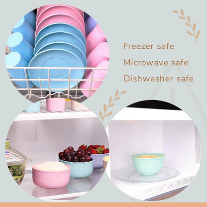 Wheat Straw Bowls Large, Wheat Fiber Set of 4 Lightweight Unbreakable Plates, Reusable, Microwave & Dishwasher Safe - Wheat Straw Dinnerware, Large Wheat Cereal Bowl, Camping Bowls