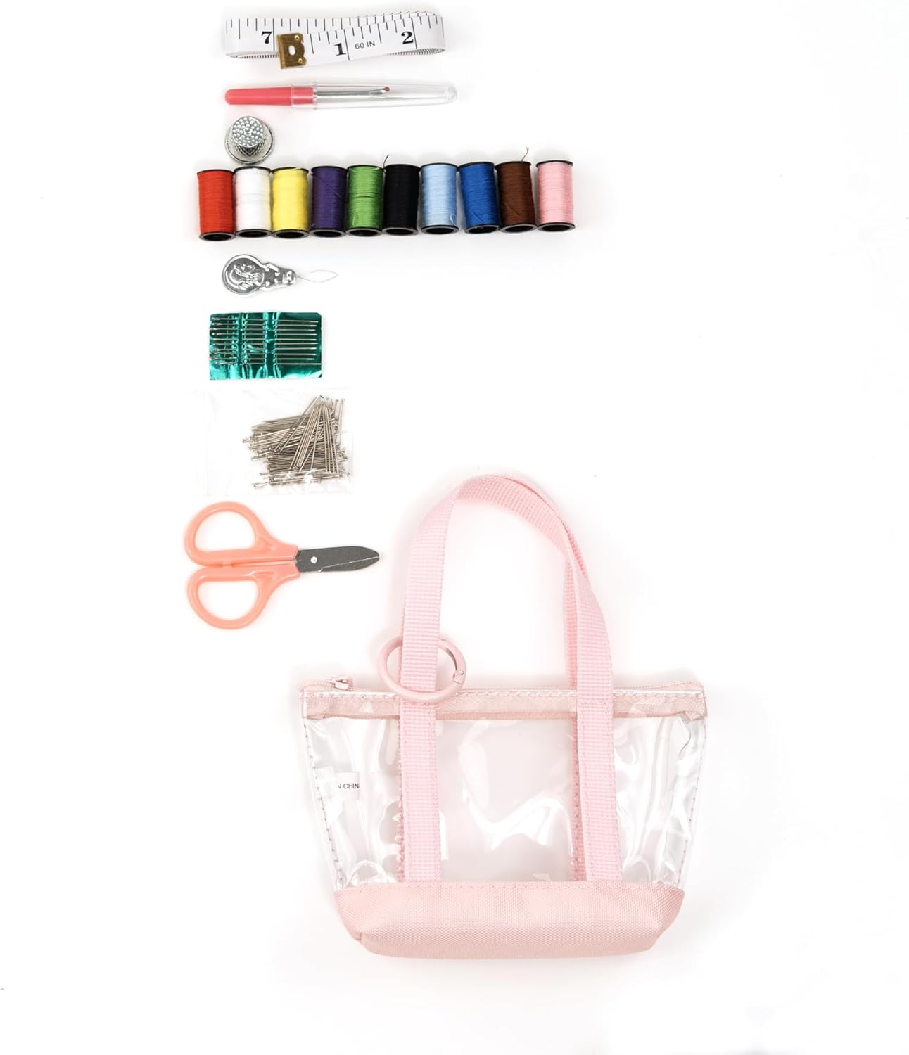 Travel Sewing Kit Organizer – Pink & Clear Mini Sewing Supplies Case for Adults & Kids – Compact Sewing Box with Clear PVC Body for On-the-Go Repairs