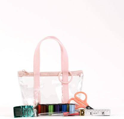 Travel Sewing Kit Organizer – Pink & Clear Mini Sewing Supplies Case for Adults & Kids – Compact Sewing Box with Clear PVC Body for On-the-Go Repairs