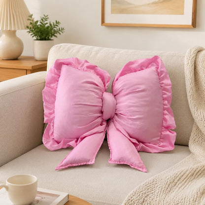 Pink Bow Pillow, Bow Shaped Decorative Throw Pillow for Sofa Couch Bed, Cute Coquettish Bowknot Lumbar Support Cushion for Office Chair Car Seat Home Room Decorations (Pink)