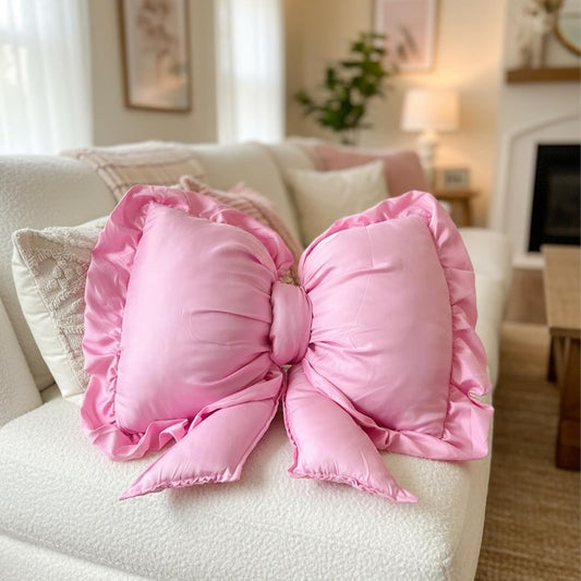 Pink Bow Pillow, Bow Shaped Decorative Throw Pillow for Sofa Couch Bed, Cute Coquettish Bowknot Lumbar Support Cushion for Office Chair Car Seat Home Room Decorations (Pink)