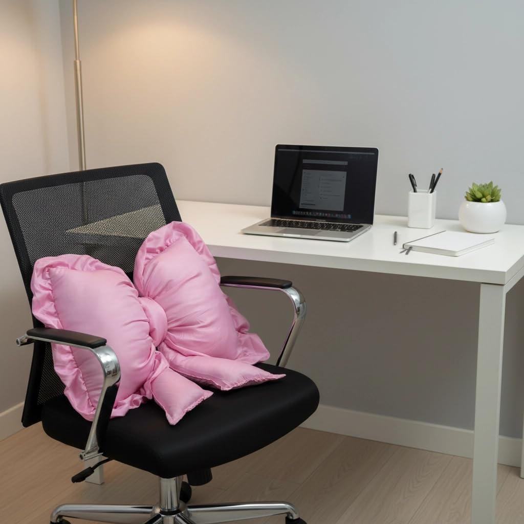Pink Bow Pillow, Bow Shaped Decorative Throw Pillow for Sofa Couch Bed, Cute Coquettish Bowknot Lumbar Support Cushion for Office Chair Car Seat Home Room Decorations (Pink)