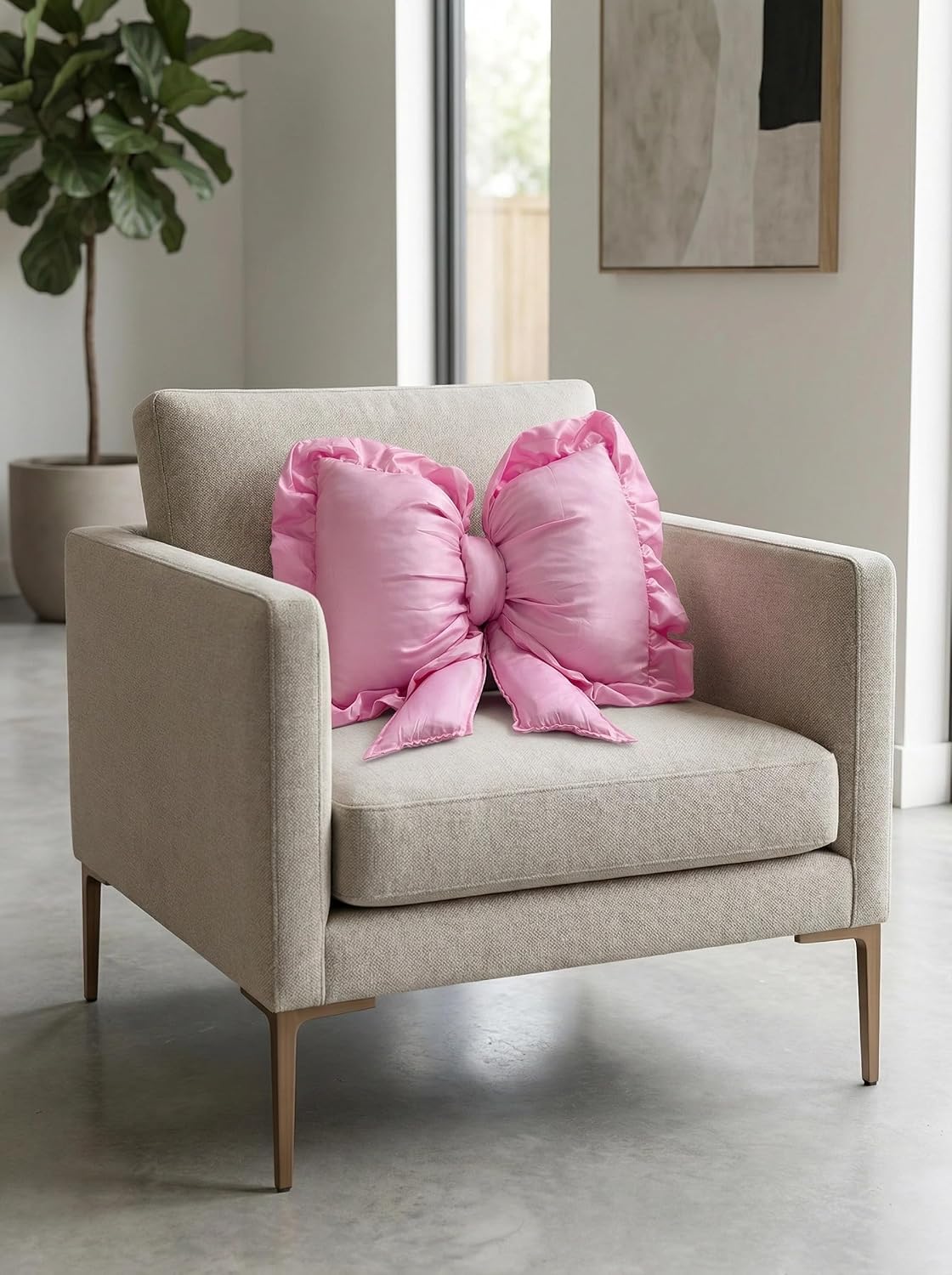 Pink Bow Pillow, Bow Shaped Decorative Throw Pillow for Sofa Couch Bed, Cute Coquettish Bowknot Lumbar Support Cushion for Office Chair Car Seat Home Room Decorations (Pink)
