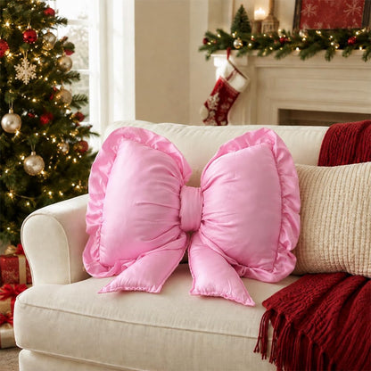 Pink Bow Pillow, Bow Shaped Decorative Throw Pillow for Sofa Couch Bed, Cute Coquettish Bowknot Lumbar Support Cushion for Office Chair Car Seat Home Room Decorations (Pink)
