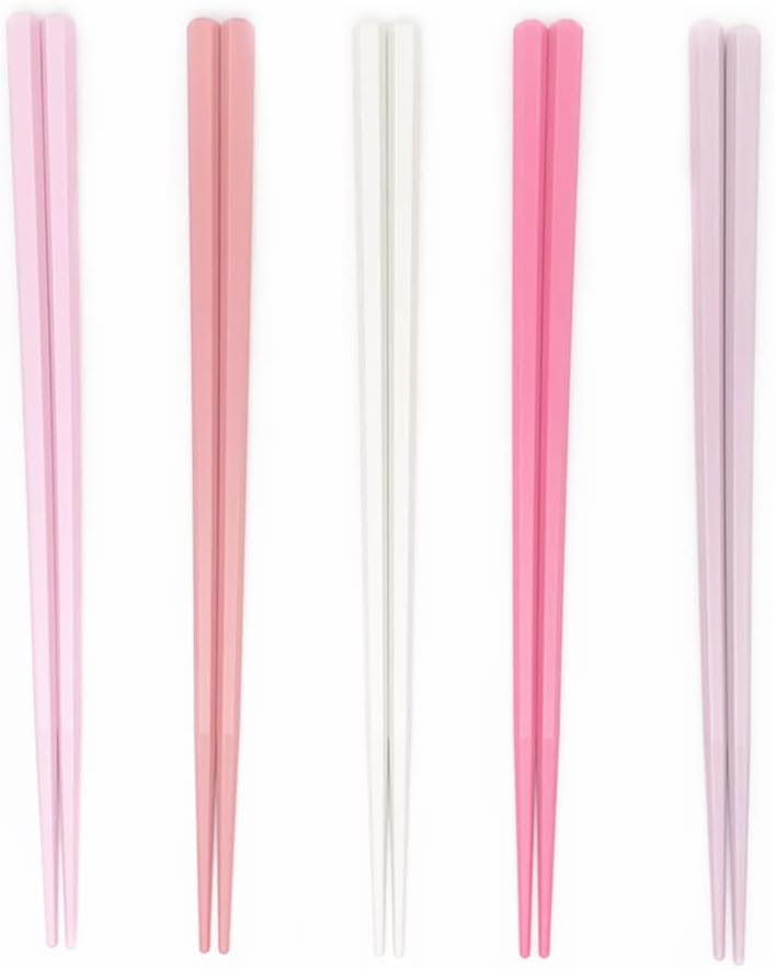 5 Pairs Pink Reusable Fiberglass Chopsticks Set, Non-Slip,Cute Colorful