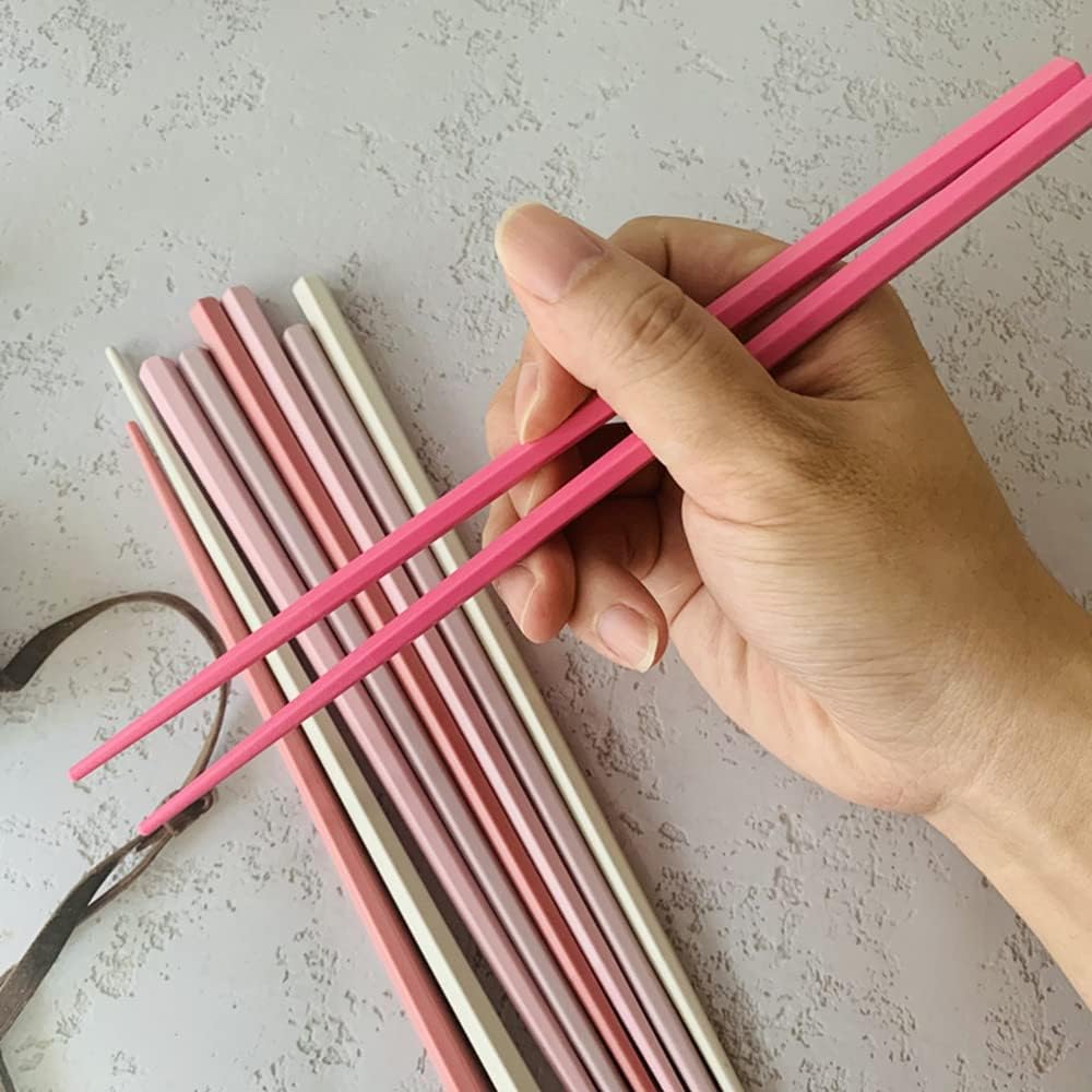 5 Pairs Pink Reusable Fiberglass Chopsticks Set, Non-Slip,Cute Colorful